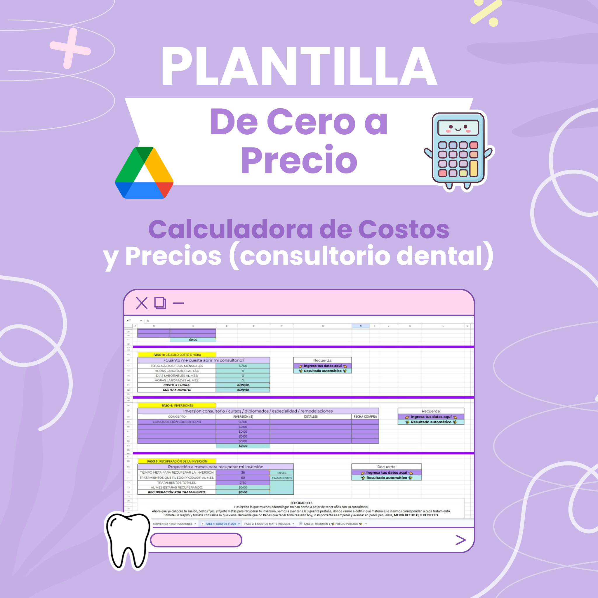 Plantilla De Cero a Precio | Calculadora de Costos y Precios (Consultorio Dental)