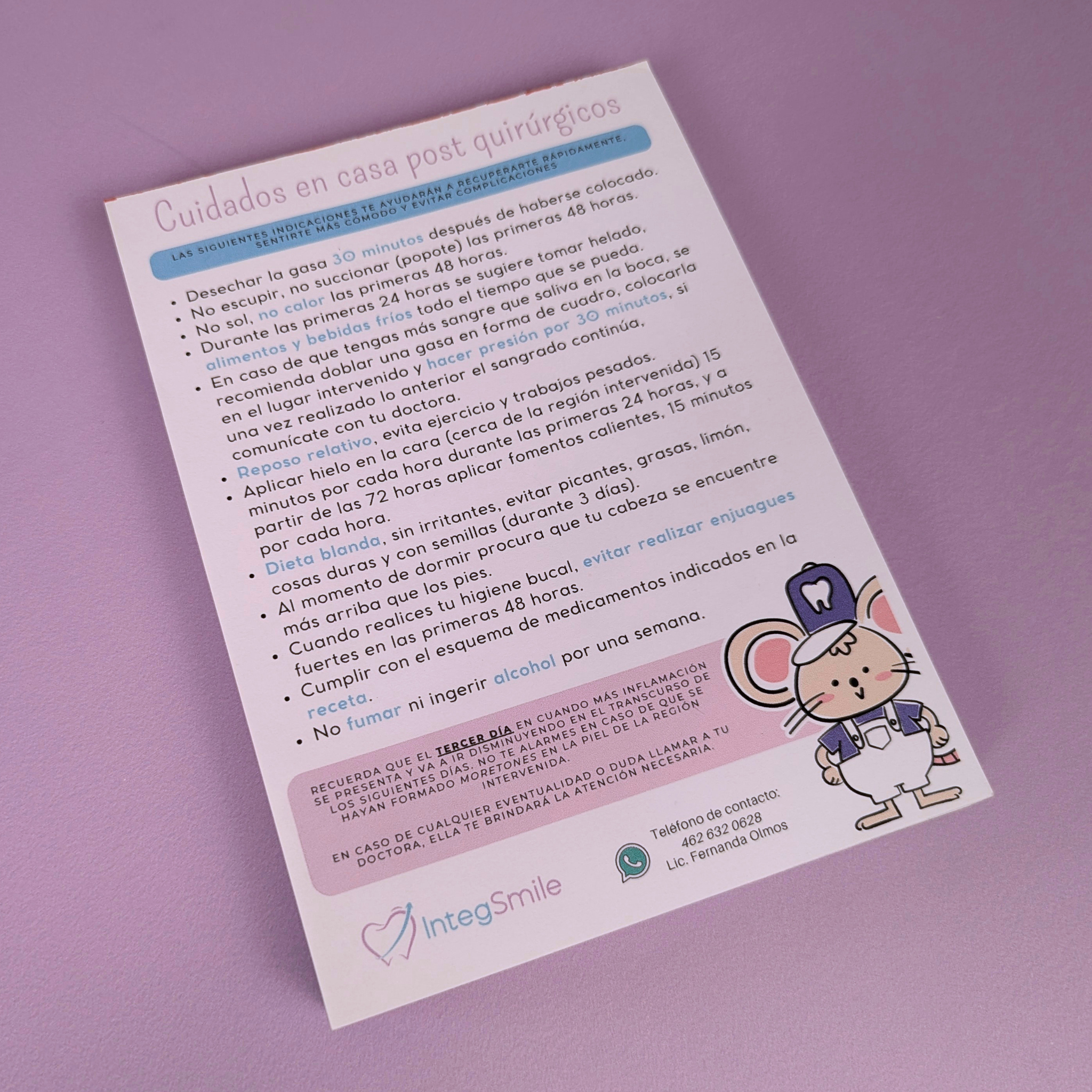 Indicaciones Postquirúrgicas Extracción Dental | Bloc 150 Hojas Personalizado