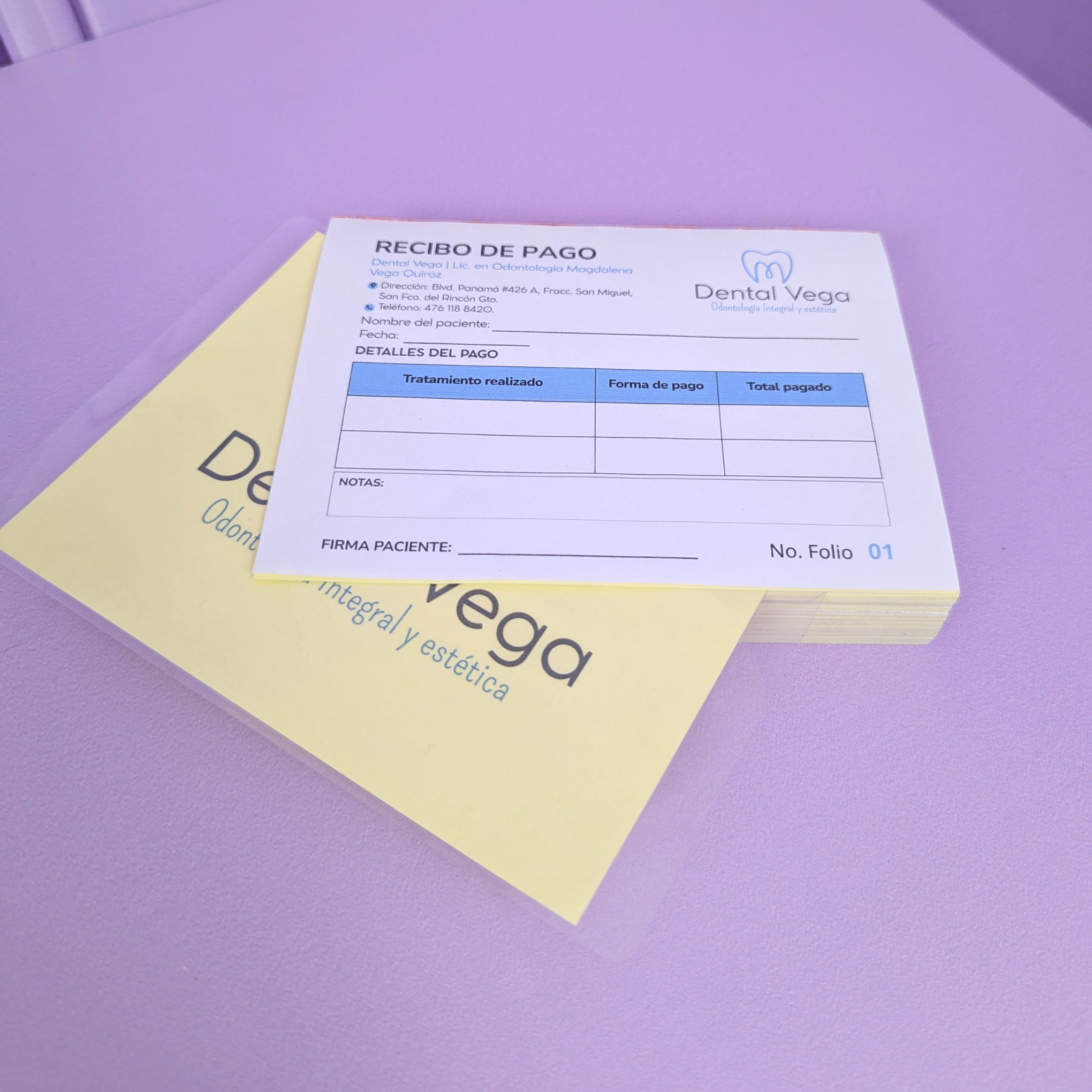 Recibos Foliados Engomados + 1 Copia para Consultorio Dental – 100% Personalizados