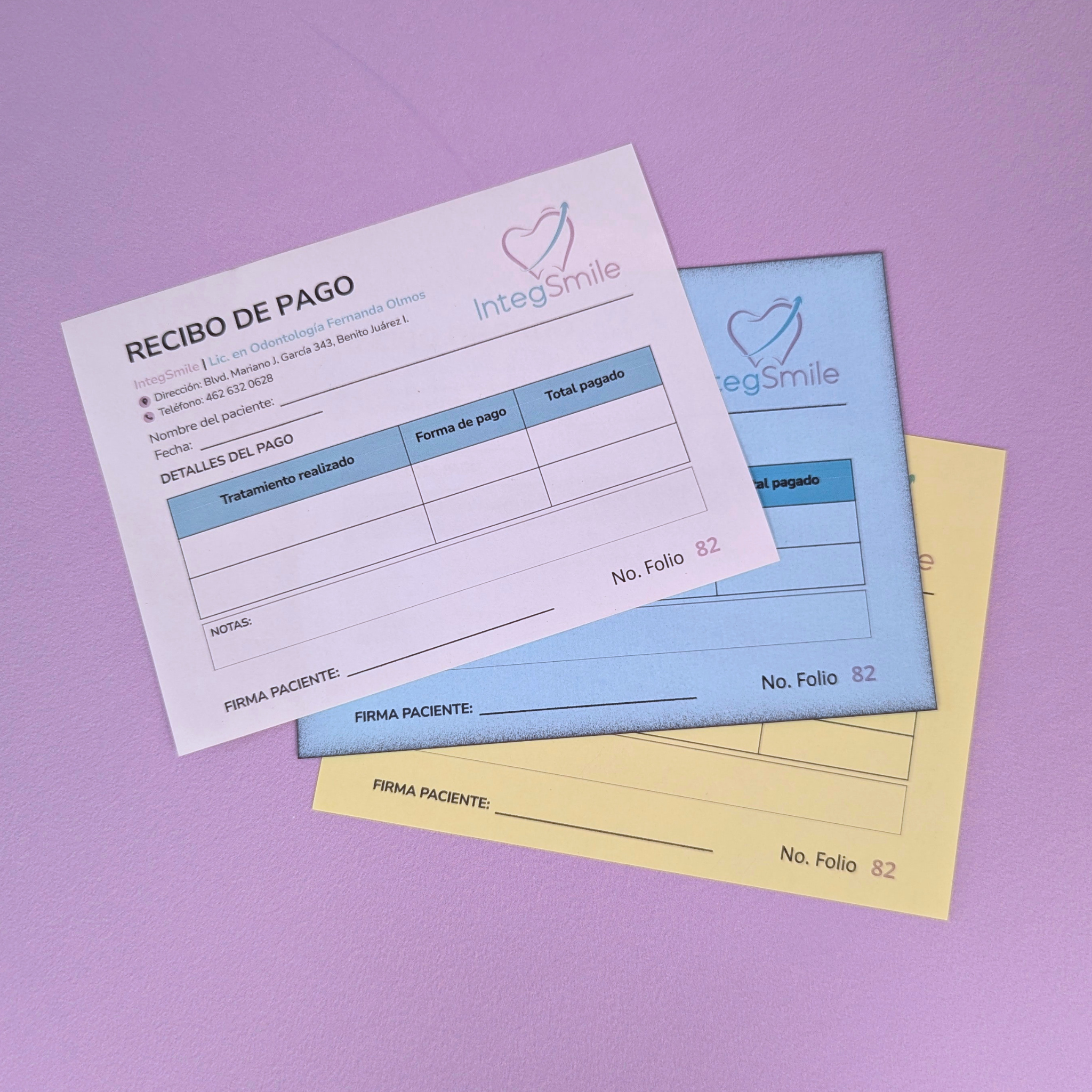 Recibos Foliados Engomados + 2 Copias para Consultorio Dental – 100% Personalizados