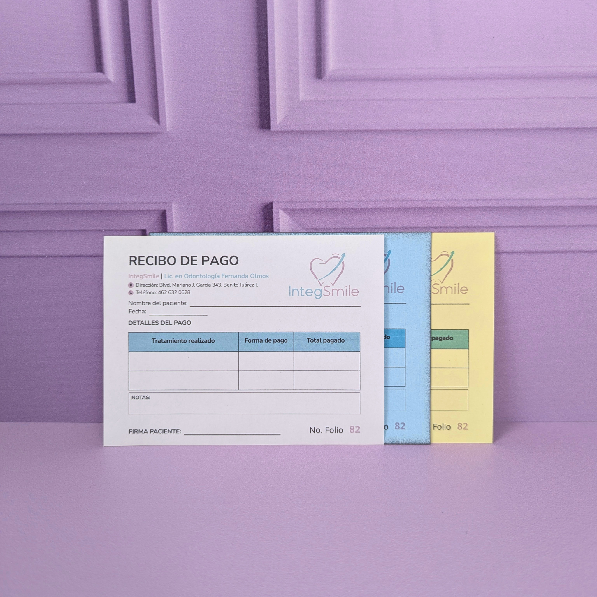 Recibos Foliados Engomados + 2 Copias para Consultorio Dental – 100% Personalizados